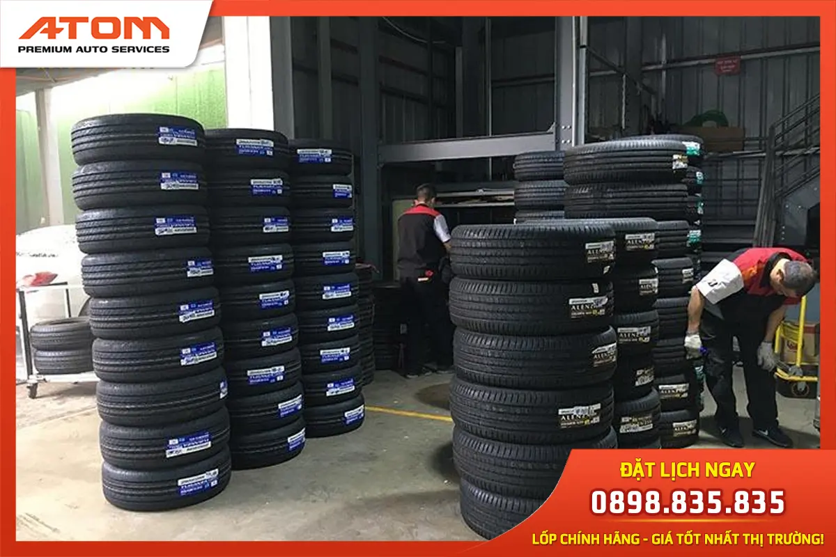 Kho lốp đa dạng tại ATOM phục vụ cho nhu cầu của khách hàng