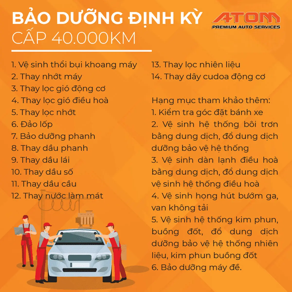 Nội dung bảo dưỡng xe ô tô toyota cấp 40.000km (Ảnh: Nguồn ATOM)