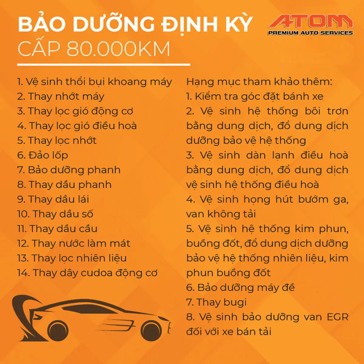 Nội dung bảo dưỡng ô tô toyota cấp 80.000km (Ảnh: Nguồn ATOM)